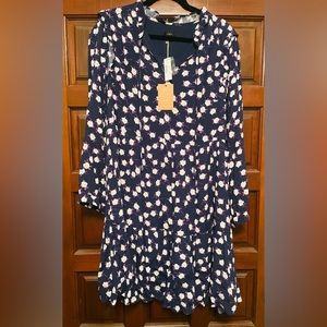 NWT, J.Crew tiered tie neck dress in scattered peony print, size XL